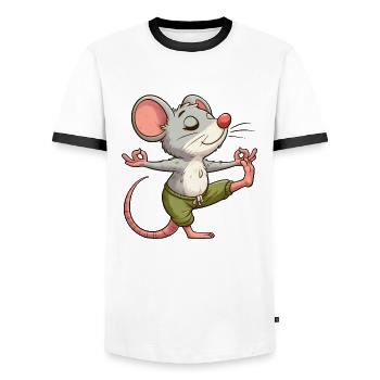 Maus Yoga Meditation Meditieren Balancieren - Männer Kontrast-T-Shirt - Weiß/Schwarz - Vorne - AI Model Female 172 light (172cm) & AI Model Male 178 dark (178cm)