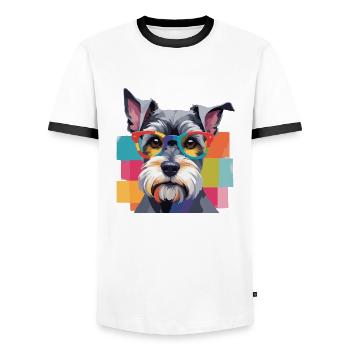 Miniature Schnauzer Dog in Glasses Colored - Men's Ringer Shirt - white/black - Front - AI Model Female 172 light (172cm) & AI Model Male 178 dark (178cm)