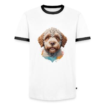 Lagotto romagnolo Hund Niedlich in buntem Design - Männer Kontrast-T-Shirt - Weiß/Schwarz - Vorne - AI Model Female 172 light (172cm) & AI Model Male 178 dark (178cm)