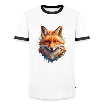 renard dessin animé portrait cool coloré - T-shirt contrasté Homme - blanc/noir - Devant - AI Model Female 172 light (172cm) & AI Model Male 178 dark (178cm)