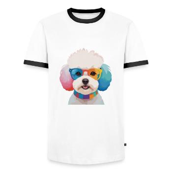 Bichon Frisé chien mignon lunettes colorées - T-shirt contrasté Homme - blanc/noir - Devant - AI Model Female 172 light (172cm) & AI Model Male 178 dark (178cm)