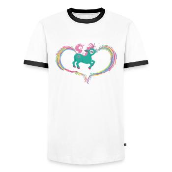 Unicorn - Men's Ringer Shirt - white/black - Front - AI Model Female 172 light (172cm) & AI Model Male 178 dark (178cm)