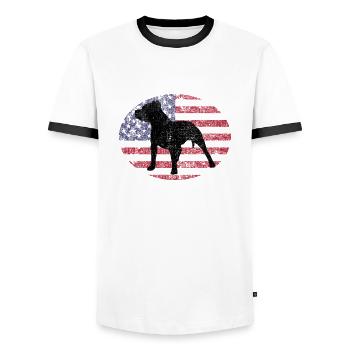 Pitbull Dog American Staffordshire USA Staffy - Men's Ringer Shirt - white/black - Front - AI Model Female 172 light (172cm) & AI Model Male 178 dark (178cm)