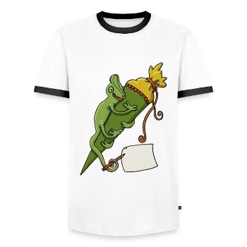 Chameleon with school cone and slip of paper - Men's Ringer Shirt - white/black - Front - AI Model Female 172 light (172cm) & AI Model Male 178 dark (178cm)