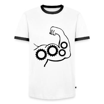 muscles gears_m1 - Men's Ringer Shirt - white/black - Front - AI Model Female 172 light (172cm) & AI Model Male 178 dark (178cm)