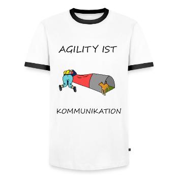 Agility is - communication - Men's Ringer Shirt - white/black - Front - AI Model Female 172 light (172cm) & AI Model Male 178 dark (178cm)