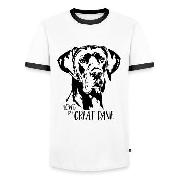 Loved by a Great Dane Dog Saying Dog Wilsigns - Men's Ringer Shirt - white/black - Front - AI Model Female 172 light (172cm) & AI Model Male 178 dark (178cm)