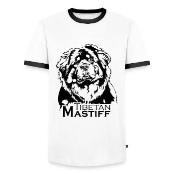 Tibetan Mastiff Portrait Dog Dogs Wilsigns - Men's Ringer Shirt - white/black - Front - AI Model Female 172 light (172cm) & AI Model Male 178 dark (178cm)