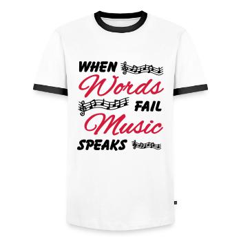 When words fail music speaks - T-shirt contrasté Homme - blanc/noir - Devant - AI Model Female 172 light (172cm) & AI Model Male 178 dark (178cm)