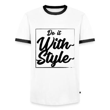 Do it with style - Men's Ringer Shirt - white/black - Front - AI Model Female 172 light (172cm) & AI Model Male 178 dark (178cm)