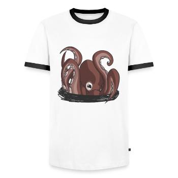 Der Beginn der Krake - Männer Kontrast-T-Shirt - Weiß/Schwarz - Vorne - AI Model Female 172 light (172cm) & AI Model Male 178 dark (178cm)