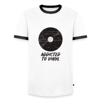 vinyl - Men's Ringer Shirt - white/black - Front - AI Model Female 172 light (172cm) & AI Model Male 178 dark (178cm)