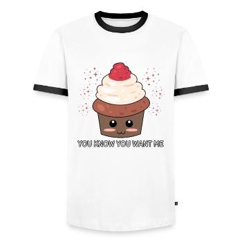 Vous savez que vous me voulez - T-shirt contrasté Homme - blanc/noir - Devant - AI Model Female 172 light (172cm) & AI Model Male 178 dark (178cm)