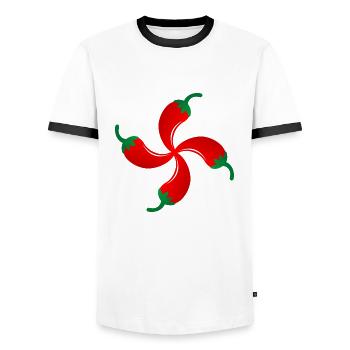 espelette croix basque - Men's Ringer Shirt - white/black - Front - AI Model Female 172 light (172cm) & AI Model Male 178 dark (178cm)