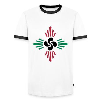 croix basque - lauburu 52 - T-shirt contrasté Homme - blanc/noir - Devant - AI Model Female 172 light (172cm) & AI Model Male 178 dark (178cm)