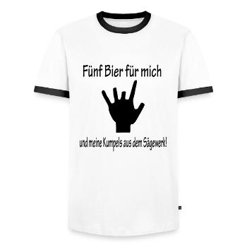 5 beers for me and my pals from the sawmill - Men's Ringer Shirt - white/black - Front - AI Model Female 172 light (172cm) & AI Model Male 178 dark (178cm)