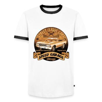vintage us street car 02 - Men's Ringer Shirt - white/black - Front - AI Model Female 172 light (172cm) & AI Model Male 178 dark (178cm)