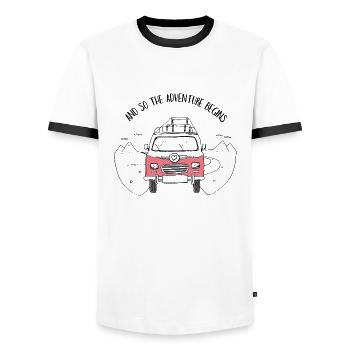 Bus - Adventure begins - Hochzeit - Männer Kontrast-T-Shirt - Weiß/Schwarz - Vorne - AI Model Female 172 light (172cm) & AI Model Male 178 dark (178cm)