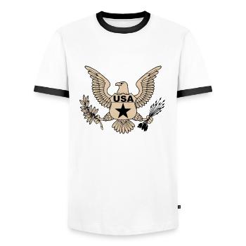usa army 2 - Men's Ringer Shirt - white/black - Front - AI Model Female 172 light (172cm) & AI Model Male 178 dark (178cm)