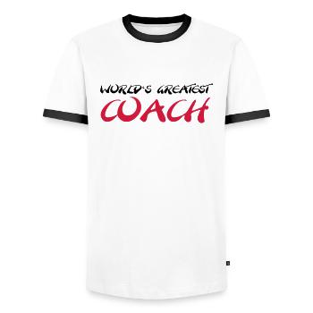 World's greatest Coach - Men's Ringer Shirt - white/black - Front - AI Model Female 172 light (172cm) & AI Model Male 178 dark (178cm)
