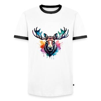 Moose Cool in the Forest, Colorful Design, Watercolor - Men's Ringer Shirt - white/black - Front - AI Model Female 172 light (172cm) & AI Model Male 178 dark (178cm)