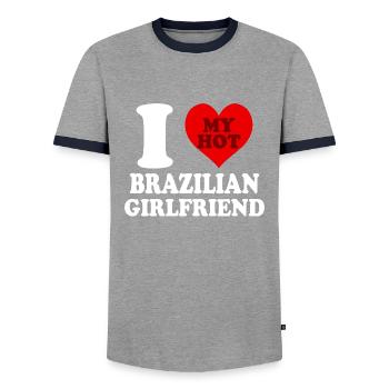 I Love My Brazilian Girlfriend Funny Heart - Men's Ringer Shirt - grey/navy  - Front - AI Model Female 172 light (172cm) & AI Model Male 178 light (178cm)