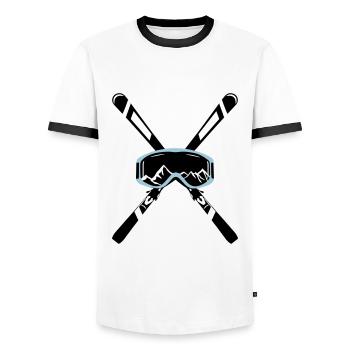 Ski et lunettes de montagne, ski - T-shirt contrasté Homme - blanc/noir - Devant - AI Model Female 172 light (172cm) & AI Model Male 178 dark (178cm)