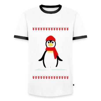 Penguin Christmas Winter - Men's Ringer Shirt - white/black - Front - AI Model Female 172 light (172cm) & AI Model Male 178 dark (178cm)