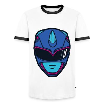 Power Rangers Blauer Ranger Helm Kostüm - Männer Kontrast-T-Shirt - Weiß/Schwarz - Vorne - AI Model Female 172 light (172cm) & AI Model Male 178 dark (178cm)