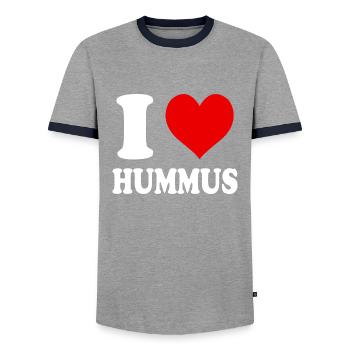 J’aime le houmous végétalien Nourriture végétale Funny Heart - T-shirt contrasté Homme - gris/marine  - Devant - AI Model Female 172 light (172cm) & AI Model Male 178 light (178cm)