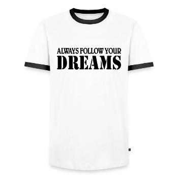Always follow your Dreams - T-shirt contrasté Homme - blanc/noir - Devant - AI Model Female 172 light (172cm) & AI Model Male 178 dark (178cm)