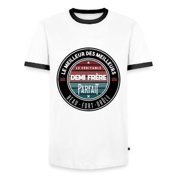Le véritable demi frère parfait - T-shirt contrasté Homme - blanc/noir - Devant - AI Model Female 172 light (172cm) & AI Model Male 178 dark (178cm)