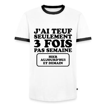 Humour Teuf Fêtard Fêtarde Fête Soirée - T-shirt contrasté Homme - blanc/noir - Devant - AI Model Female 172 light (172cm) & AI Model Male 178 dark (178cm)