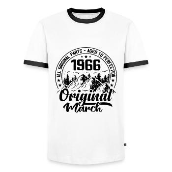 1966 March Original: 58 Years Anniversary Gift - Men's Ringer Shirt - white/black - Front - AI Model Female 172 light (172cm) & AI Model Male 178 dark (178cm)
