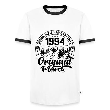 1994 mars Original : 30 Ans cadeau Anniversaire - T-shirt contrasté Homme - blanc/noir - Devant - AI Model Female 172 light (172cm) & AI Model Male 178 dark (178cm)