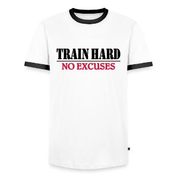 Train hard-no excuses - Männer Kontrast-T-Shirt - Weiß/Schwarz - Vorne - AI Model Female 172 light (172cm) & AI Model Male 178 dark (178cm)