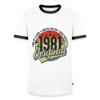 Original 1981 Jahrgang Vintage Geburtstag - Männer Kontrast-T-Shirt - Weiß/Schwarz - Vorne - AI Model Female 172 light (172cm) & AI Model Male 178 dark (178cm)