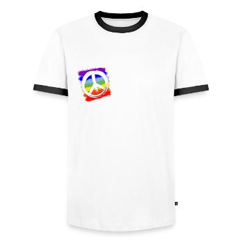 NEIN ZUM KRIEG! NO TO WAR! НЕТ ВОЙНЕ! НІ ВІЙНІ! - Männer Kontrast-T-Shirt - Weiß/Schwarz - Vorne - AI Model Female 172 light (172cm) & AI Model Male 178 dark (178cm)