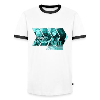 G.I. Joe Motto Of The G.I. Joe - Men's Ringer Shirt - white/black - Front - AI Model Female 172 light (172cm) & AI Model Male 178 dark (178cm)