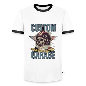 CUSTOM motorcycle GARAGE - Men's Ringer Shirt - white/black - Front - AI Model Female 172 light (172cm) & AI Model Male 178 dark (178cm)