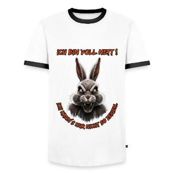 I'm really nice. I just can't show it like that. - Men's Ringer Shirt - white/black - Front - AI Model Female 172 light (172cm) & AI Model Male 178 dark (178cm)