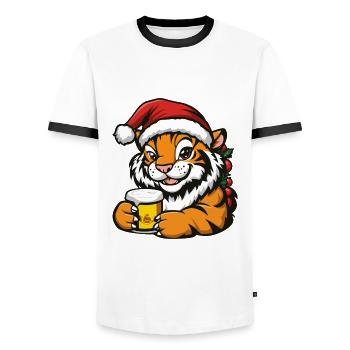 Tiger Weihnachten Bier Lustig - Männer Kontrast-T-Shirt - Weiß/Schwarz - Vorne - AI Model Female 172 light (172cm) & AI Model Male 178 dark (178cm)