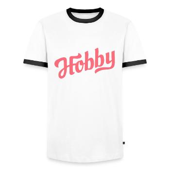 Hobby Horsing - Hobby Cheval - Equitation - Cadeau - T-shirt contrasté Homme - blanc/noir - Devant - AI Model Female 172 light (172cm) & AI Model Male 178 dark (178cm)