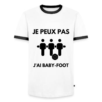 I can't I have foosball table - Men's Ringer Shirt - white/black - Front - AI Model Female 172 light (172cm) & AI Model Male 178 dark (178cm)