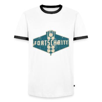 LPG - FORTSCHRITT DDR Retro IFA - Männer Kontrast-T-Shirt - Weiß/Schwarz - Vorne - AI Model Female 172 light (172cm) & AI Model Male 178 dark (178cm)