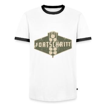 FORTSCHRITT Vintage Logo DDR - Männer Kontrast-T-Shirt - Weiß/Schwarz - Vorne - AI Model Female 172 light (172cm) & AI Model Male 178 dark (178cm)