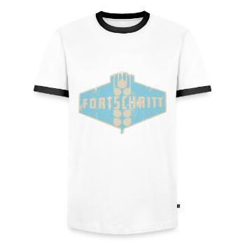 DDR IFA Landmaschinen FORTSCHRITT - Männer Kontrast-T-Shirt - Weiß/Schwarz - Vorne - AI Model Female 172 light (172cm) & AI Model Male 178 dark (178cm)