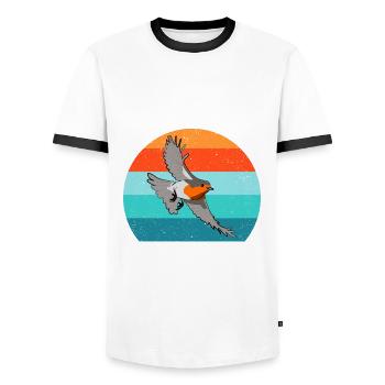 Observation des oiseaux Observation des oiseaux Observation des oiseaux - T-shirt contrasté Homme - blanc/noir - Devant - AI Model Female 172 light (172cm) & AI Model Male 178 dark (178cm)