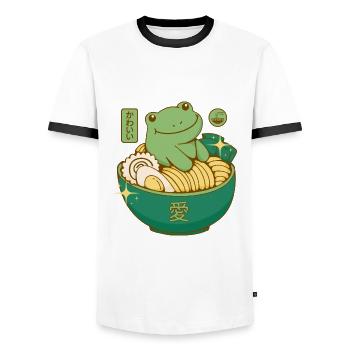 Kawaii Ramen Frog - Men's Ringer Shirt - white/black - Front - AI Model Female 172 light (172cm) & AI Model Male 178 dark (178cm)