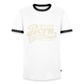 Born in February 1965 - Geburtstag - Geschenk - Männer Kontrast-T-Shirt - Weiß/Schwarz - Vorne - AI Model Female 172 light (172cm) & AI Model Male 178 dark (178cm)